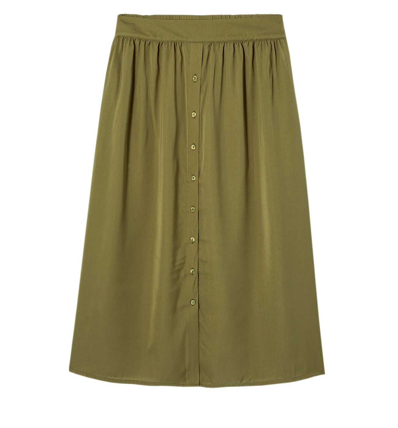 Jupe midi en satin uni - Kaki