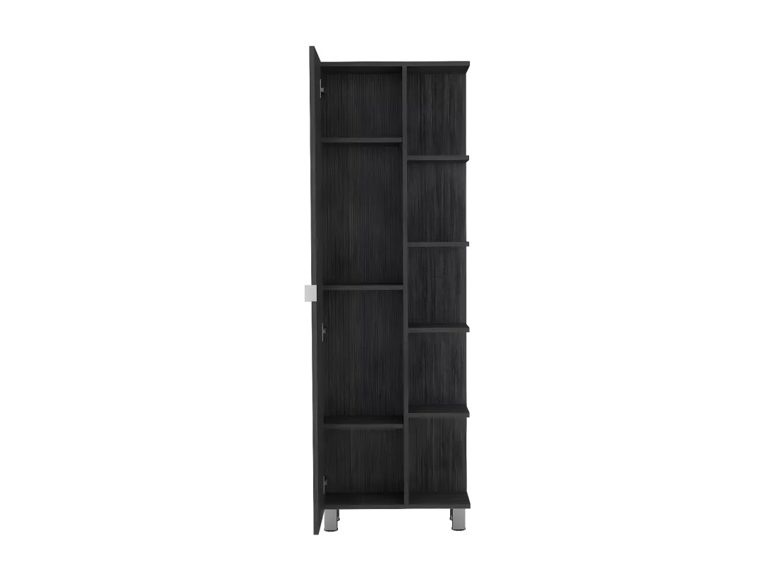 Tour de salle de bain verticale Urano en mélamine avec 9 étagères , 157.9 cm X 51.18 cm X 21.4 cm , Gris / argenté
