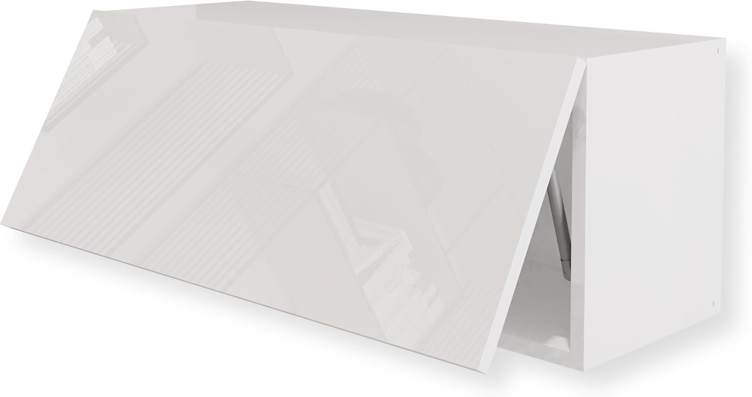 Hängeschrank Schrank Hochglanz Weiß 90 x 35 x 32 cm (BxHxT) Wandschrank für Wohnzimmer Klapphängeschrank Wandregal Aktenschrank Oberschrank Push to Open Wohnzimmerschrank
