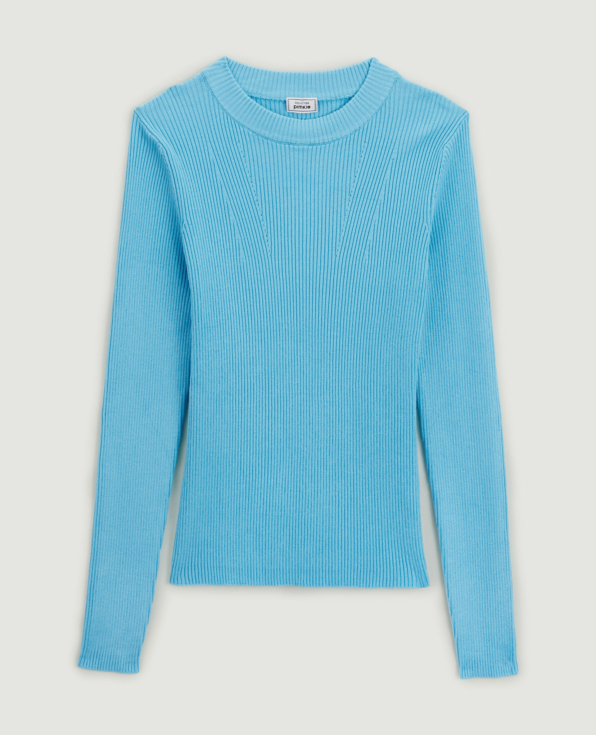 Pull col rond maille côtelée - Bleu turquoise