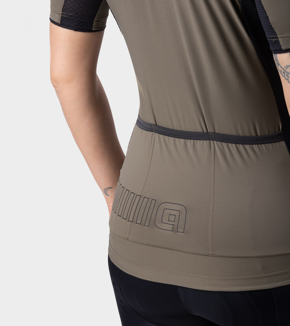 Ale Solid Color Block Fietsshirt Korte Mouwen Olijfgroen Dames