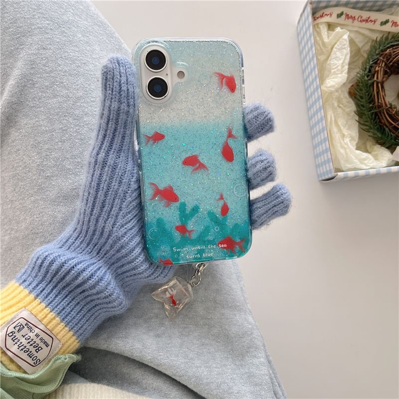 Edgin - Vis Glitter Telefoonhoesje / Bandje / Set - iPhone 16 Pro Max / 16 Pro / 16 Plus / 16 / 15 Pro Max / 15 Pro / 15 Plus / 15 / 14 Pro Max / 14 Pro / 14 Plus / 14 / 13 Pro Max / 13 Pro / 13 / 13 Mini