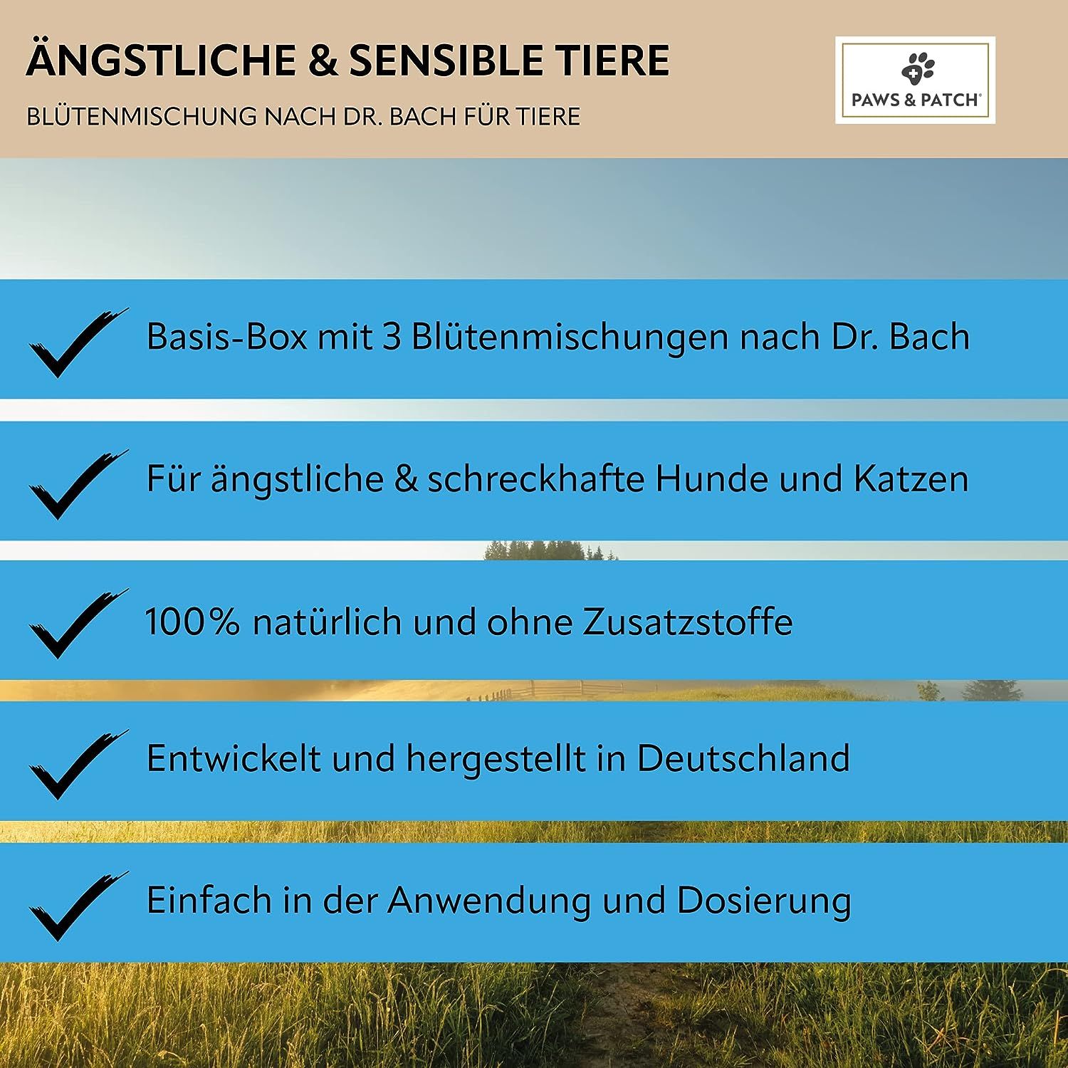 PAWS&PATCH Blütenmischung nach Dr. Bach 3er Basis-Box für ÄNGSTLICHE & SENSIBLE TIERE