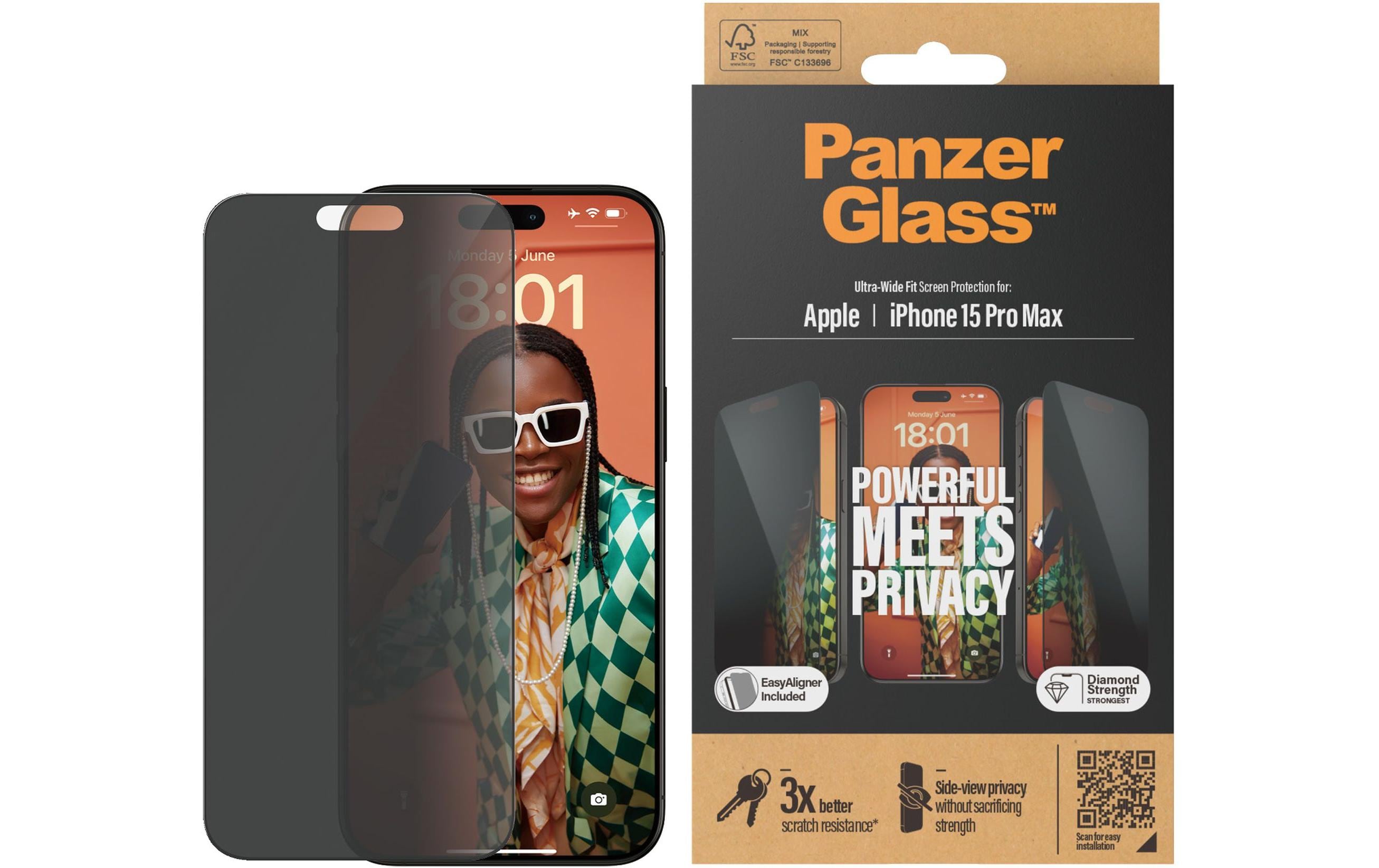Displayschutz Ultra Wide Fit Privacy iPhone 15 Pro MaxDisplay-Schutzfolie für das Apple iPhone 15 Pro Max