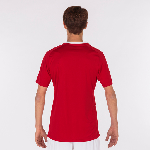 Camiseta Joma Tiger III de manga curta, vermelha e branca.