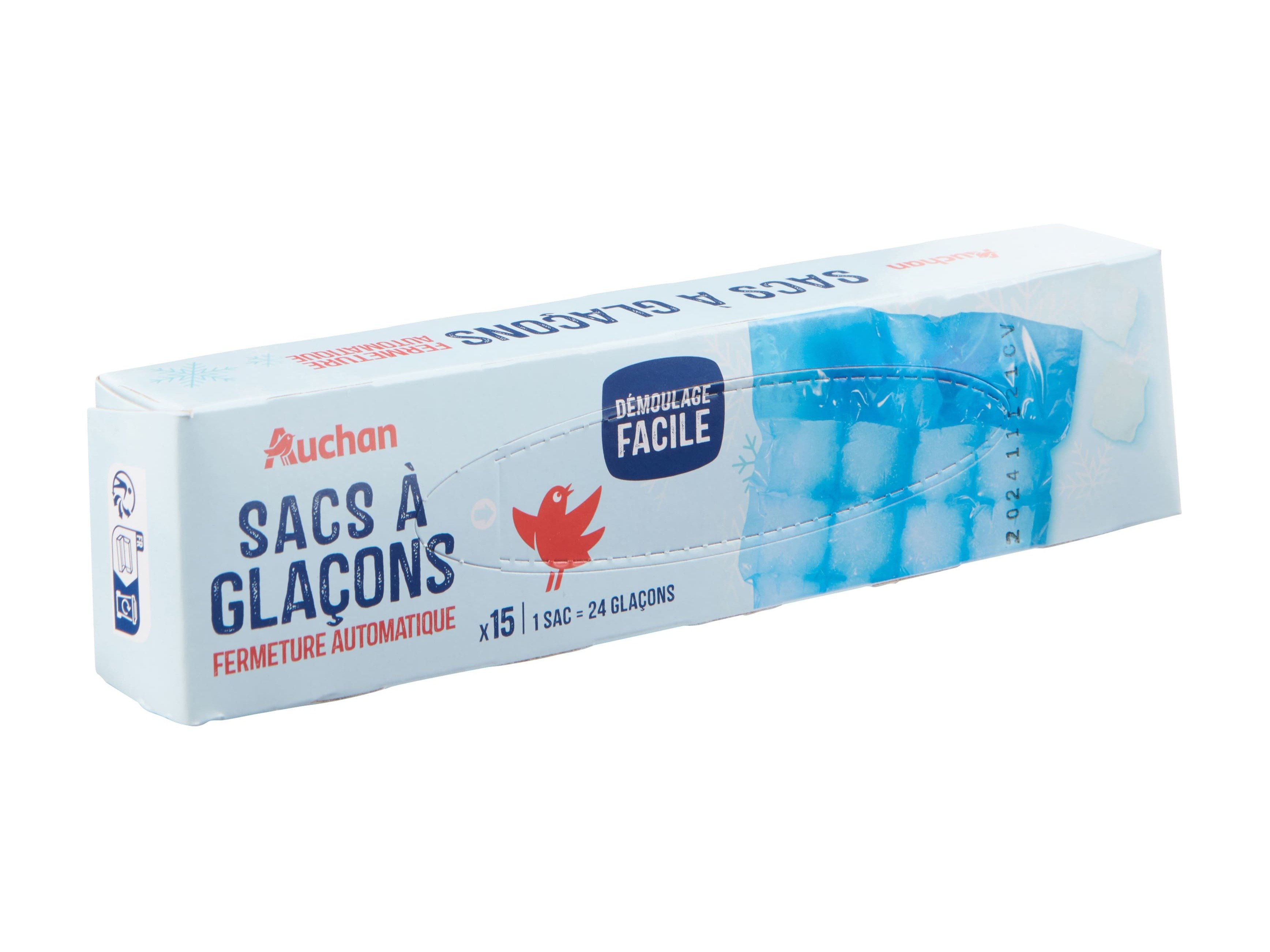 SACOS AUCHAN CUBOS GELO FECHO AUTOMÁTICO 15UN