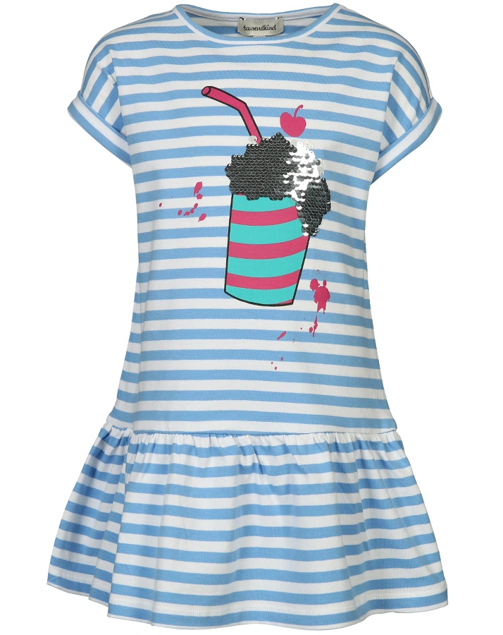 Kurzarm-Kleid MILKSHAKE mit Wendepailletten gestreift in blau/weiß