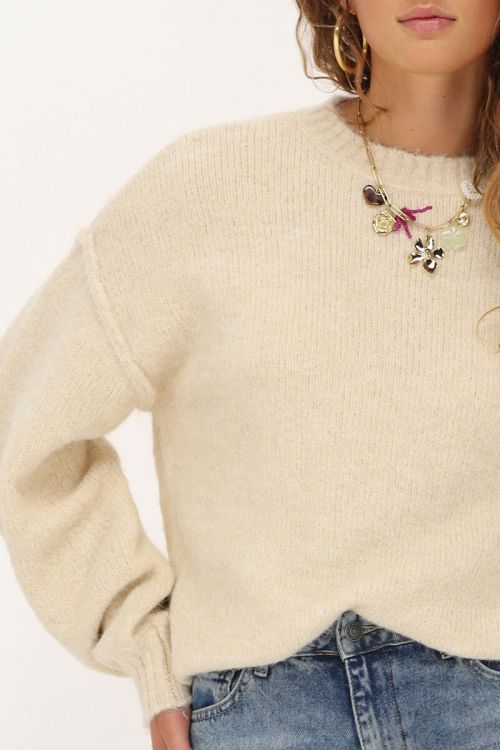 Beige oversized trui met ballon mouwen