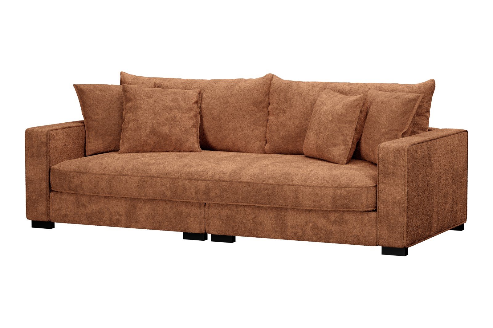 Rossi Lux 3-seter sofa (1 setepute) Tekstil Genesis 9 Deep Terra, arm B med sorte ben. Lux Komfort.