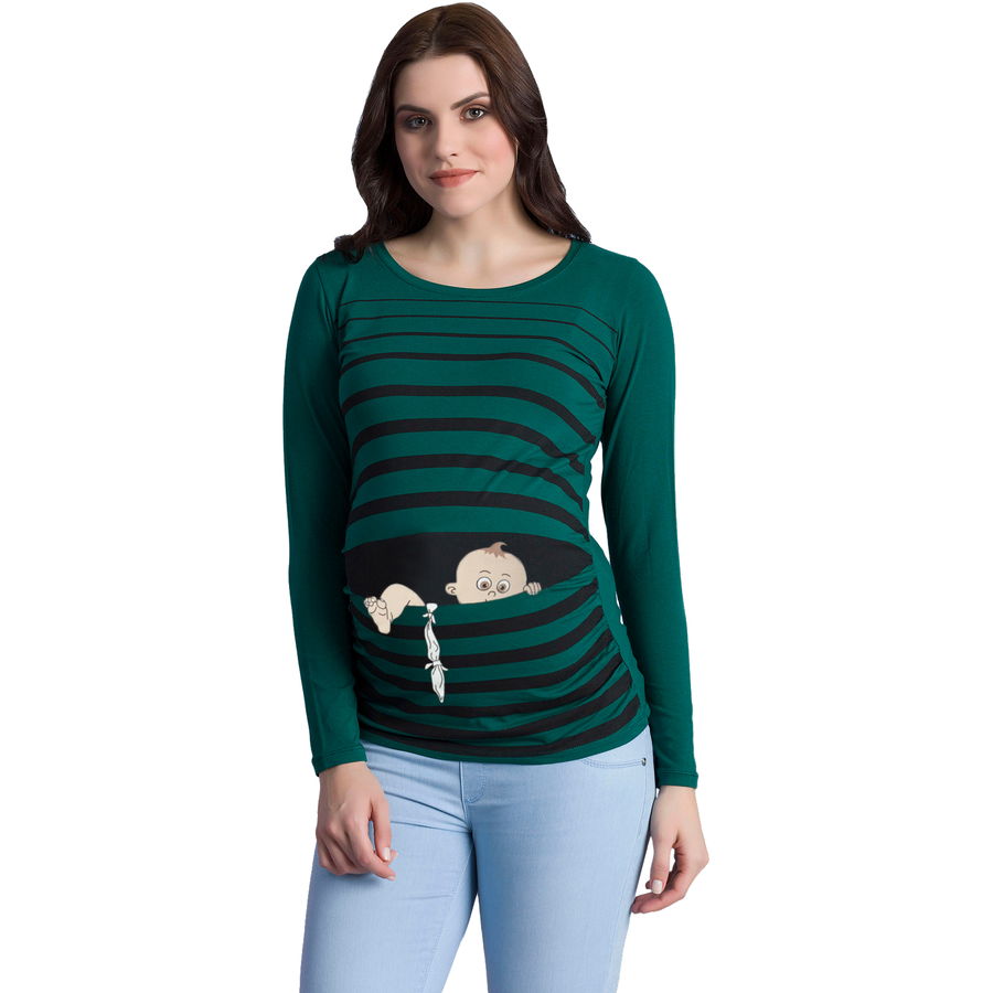M.M.C. Umstandslangarmshirt Baby Flucht mit Motiv Dunkelgrün