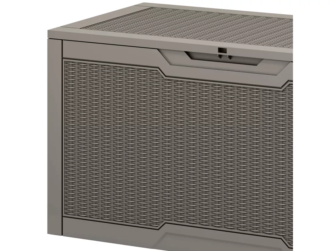 YITAHOME Boîte de Terrasse en Résine - 380L - 115 x 55 x 58.5 CM - Intempéries - Verrouillable - Marron Clair