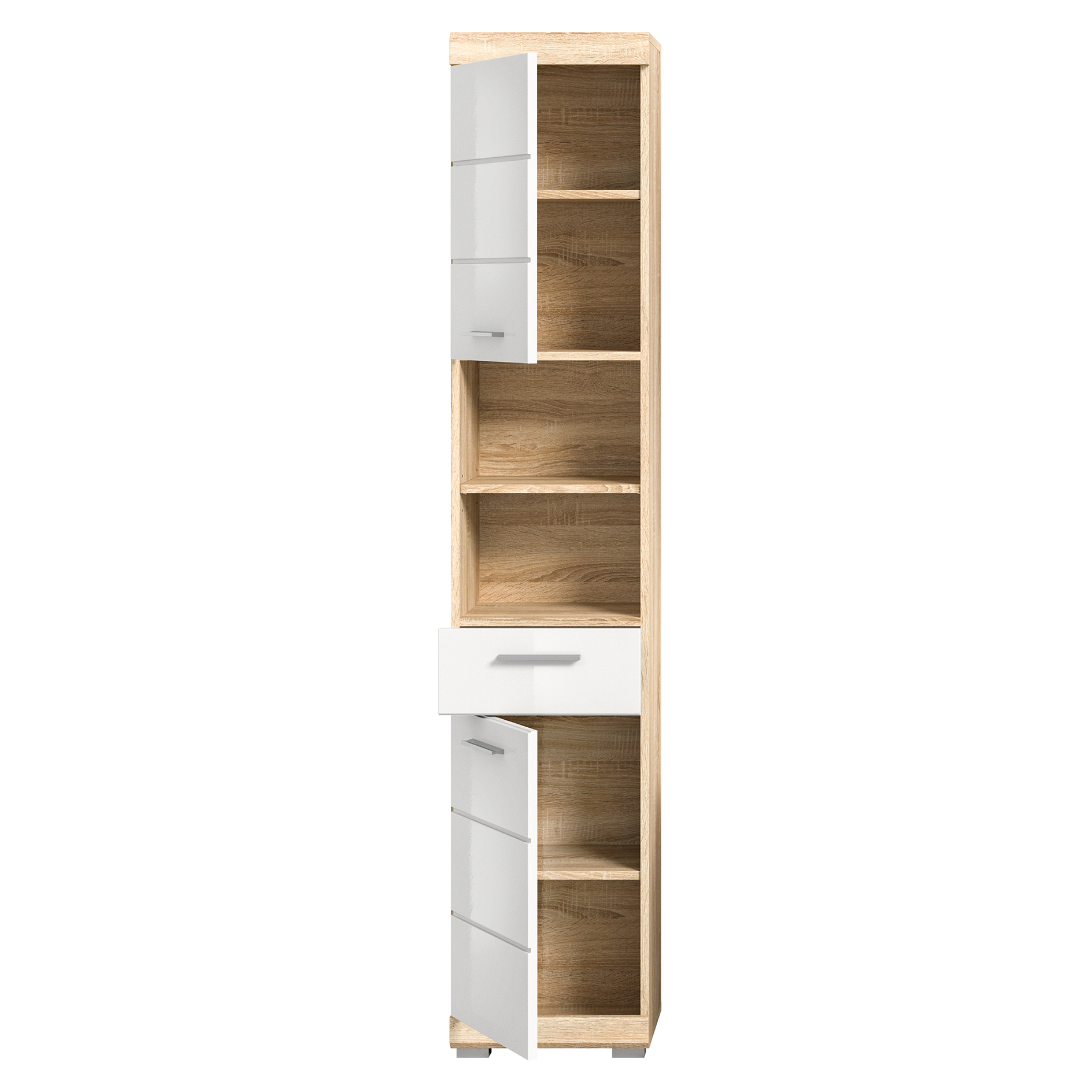 Hochschrank LAMBADA - Sonoma Eiche-weiß Hochglanz - 191 cm