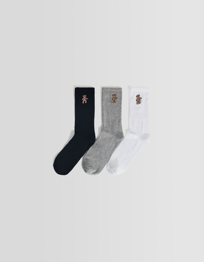 Pacote com 3 pares de meias bordadas