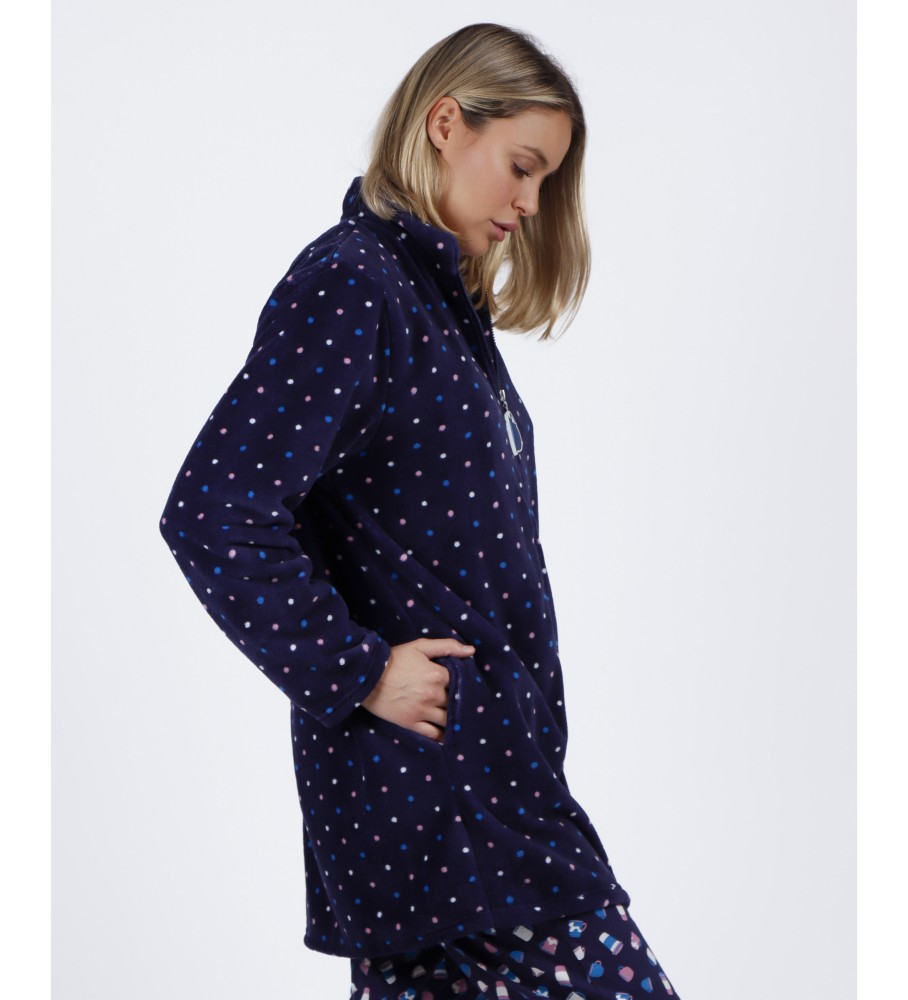 Robe quente de manga comprida Admas, ideal para bebidas aconchegantes, cor azul marinho.