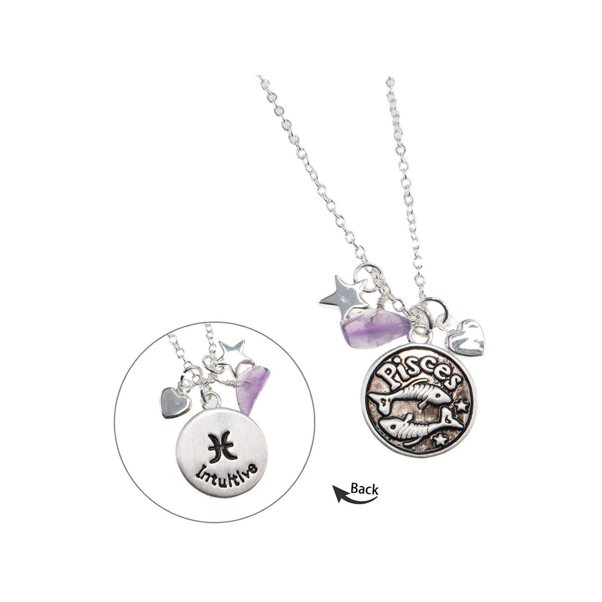 Collier laiton rhodié poissons pampilles améthyste 48 cm