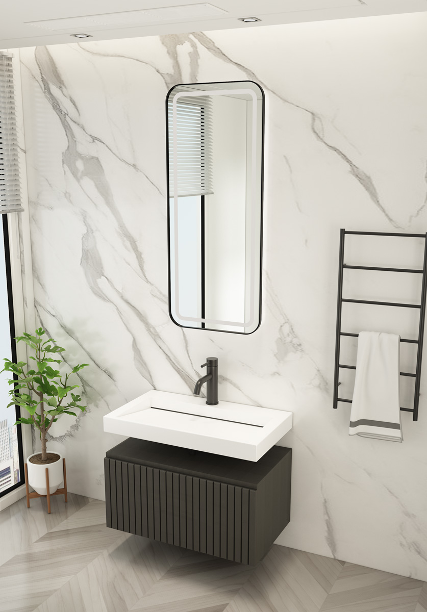Fontana Gala zwart badmeubel ribbelfront met vrijhangende wastafel 80cm 1 kraangat