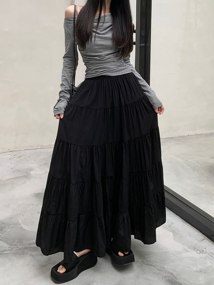 Miss Kekeli - Effen A-lijn rok met elastische taille en lagen