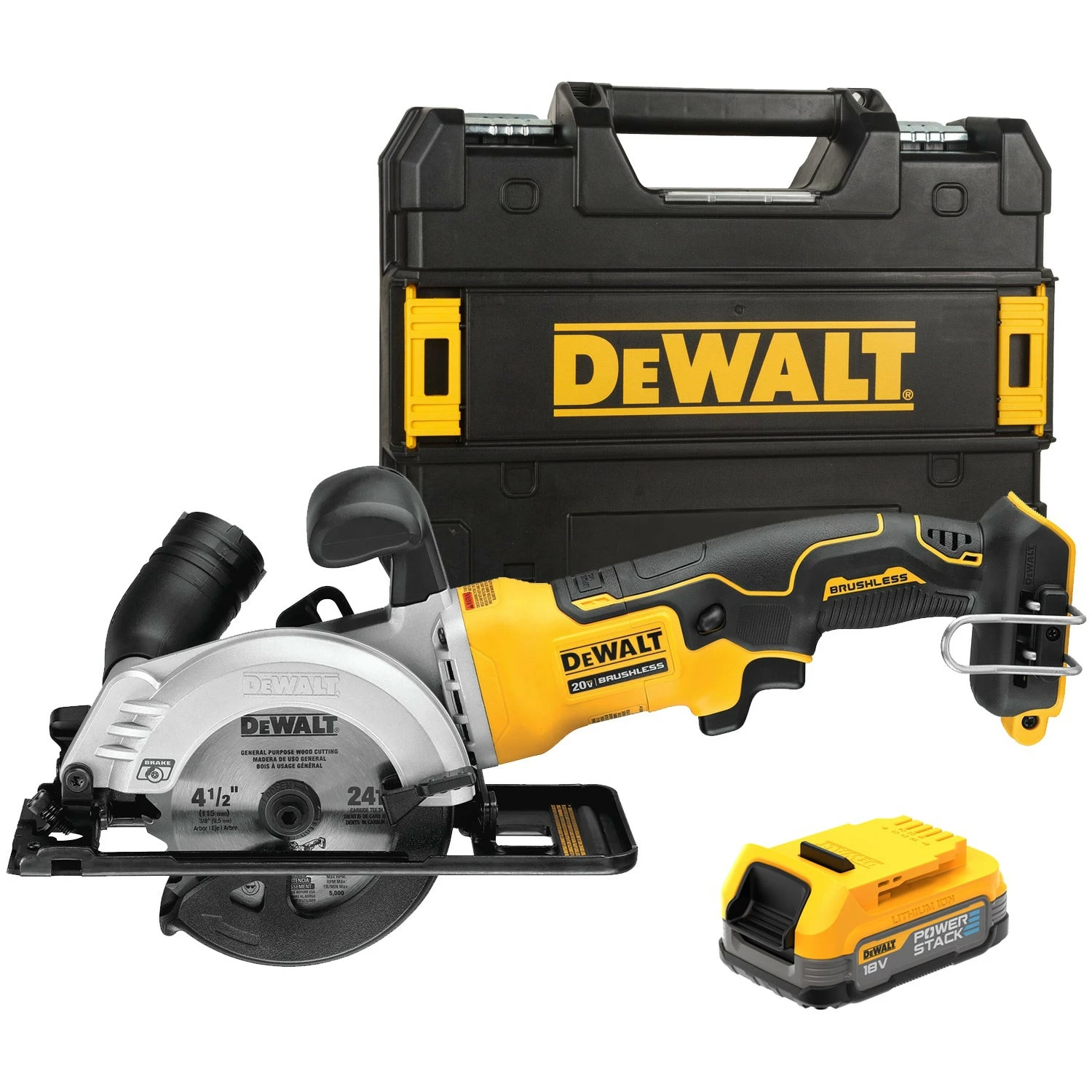 DeWALT DCS571E1T-XJ 18V Li-ion Accu Cirkelzaag set (1x PowerStack accu) in TSTAK koffer - 115mm
