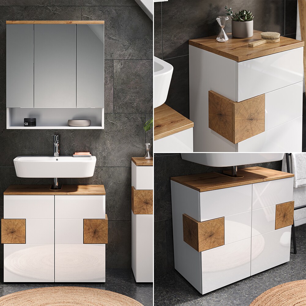 Vicco Badmöbel-Set Badezimmer-Möbel Bad-Schrank Eden Weiß Artisan modern Badezimmerschrank Waschbeckenunterschrank Spiegelschrank Midischrank Schranktür Schrankfach