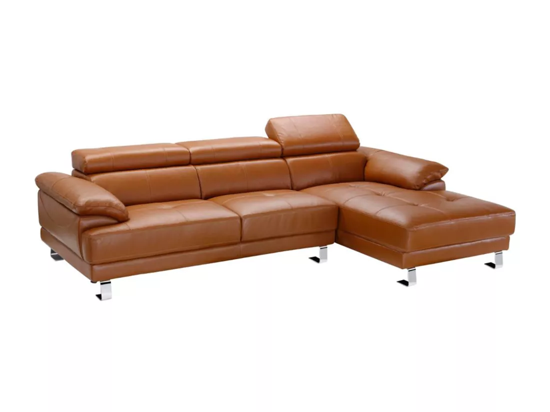Canapé d'angle droit en cuir premium camel EXCELSIORA