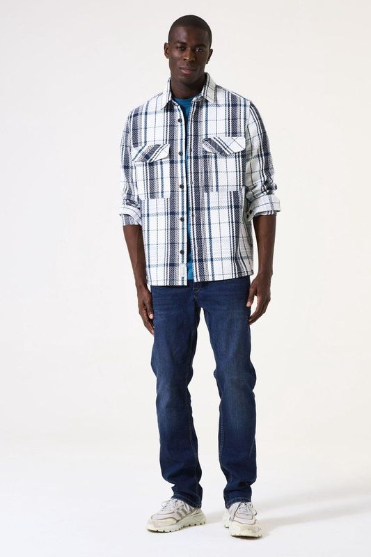GARCIA - Overshirt - Wit - Katoen - Checkpatroon - Knoopsluiting