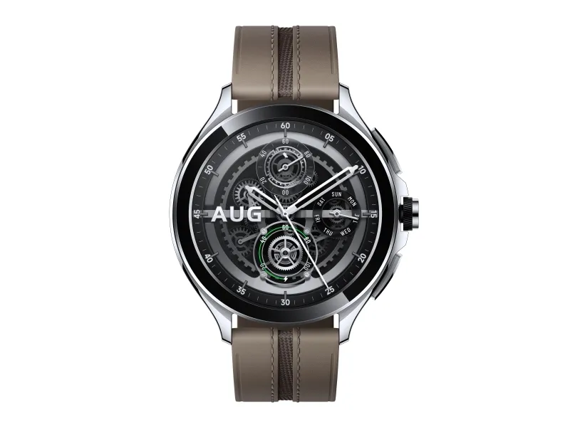 [OUTLET] - Xiaomi Watch 2 Pro - 46 mm - sølv rustfrit stål - smart ur med rem - læder - brun - håndledsstørrelse: 135-205 mm - display 1.43
