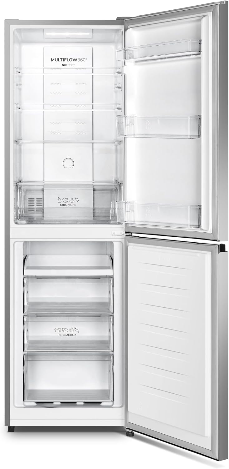 Gorenje NRK418DCS4, Kühl-Gefrier-Kombination 182cm Höhe, 55cm Breite, 256L(171L/85L), Total NoFrost, Multiflow 360°, wechselbarer Türanschlag, CrispZone, Eco Use, Inox Look [Energieklasse D]
