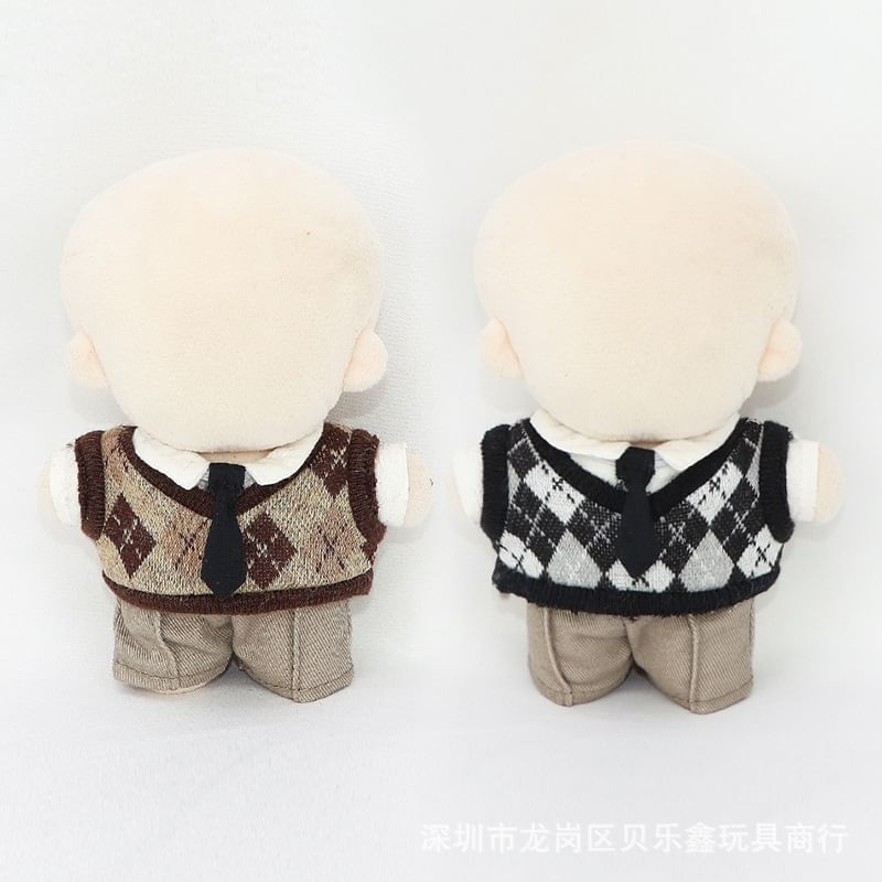 Masoom - Set: Argyle kraagtop + broek poppenkleding - 10 cm