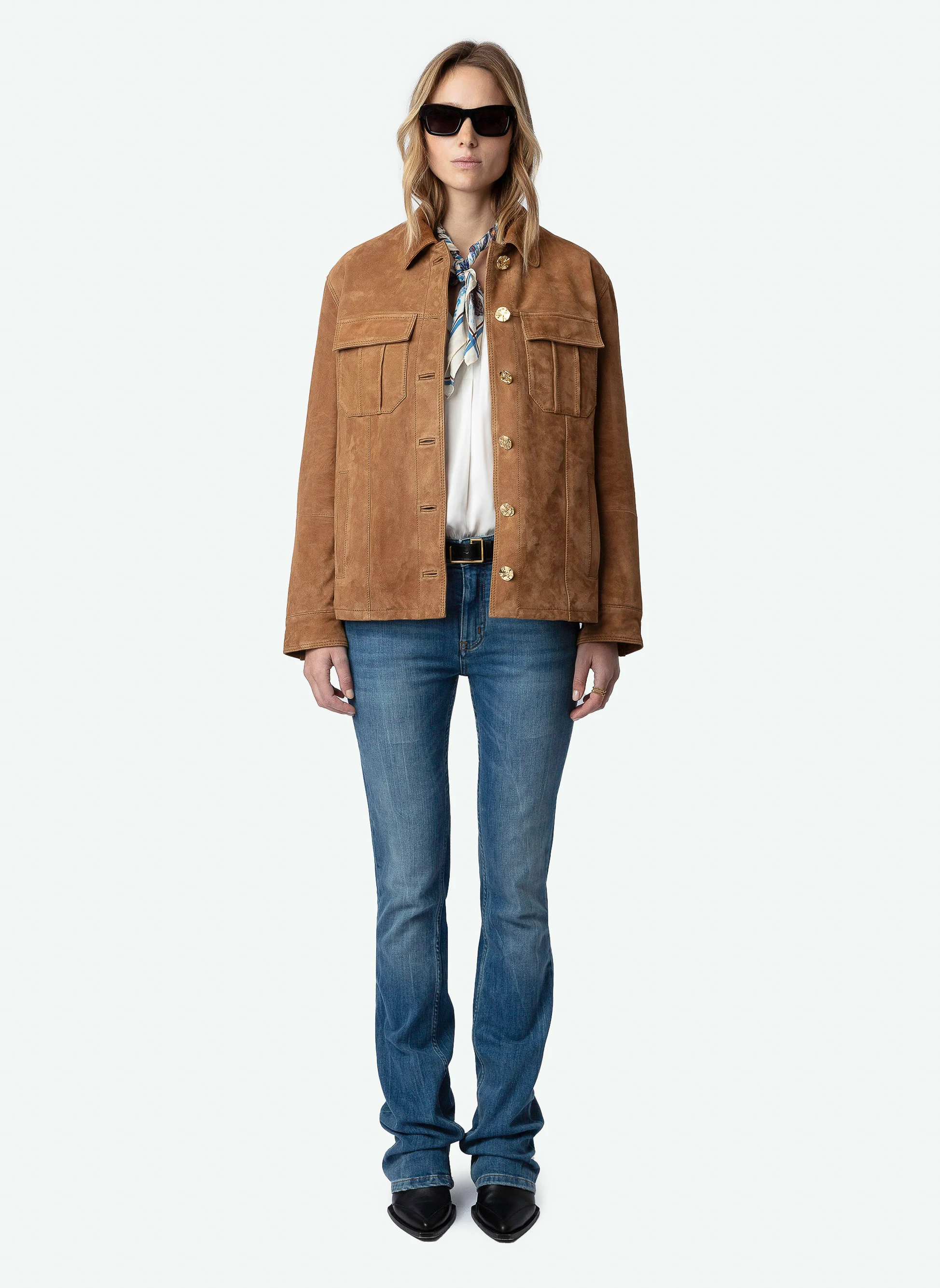 KUBA - Veste en cuir velours | Marron