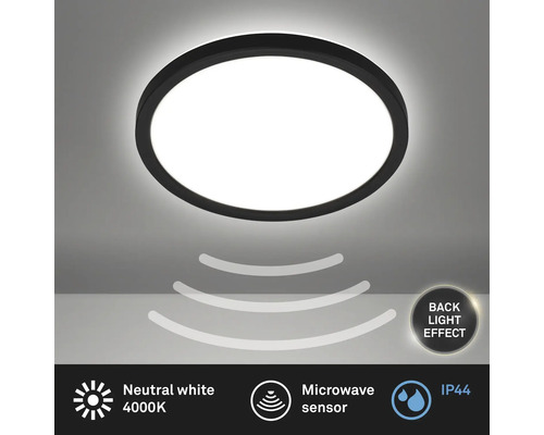 LED Sensor Plafondlamp IP44 15W 1900 lm 4000 K HxØ 3x24 cm Slank zwart/wit + Achtergrondverlichting