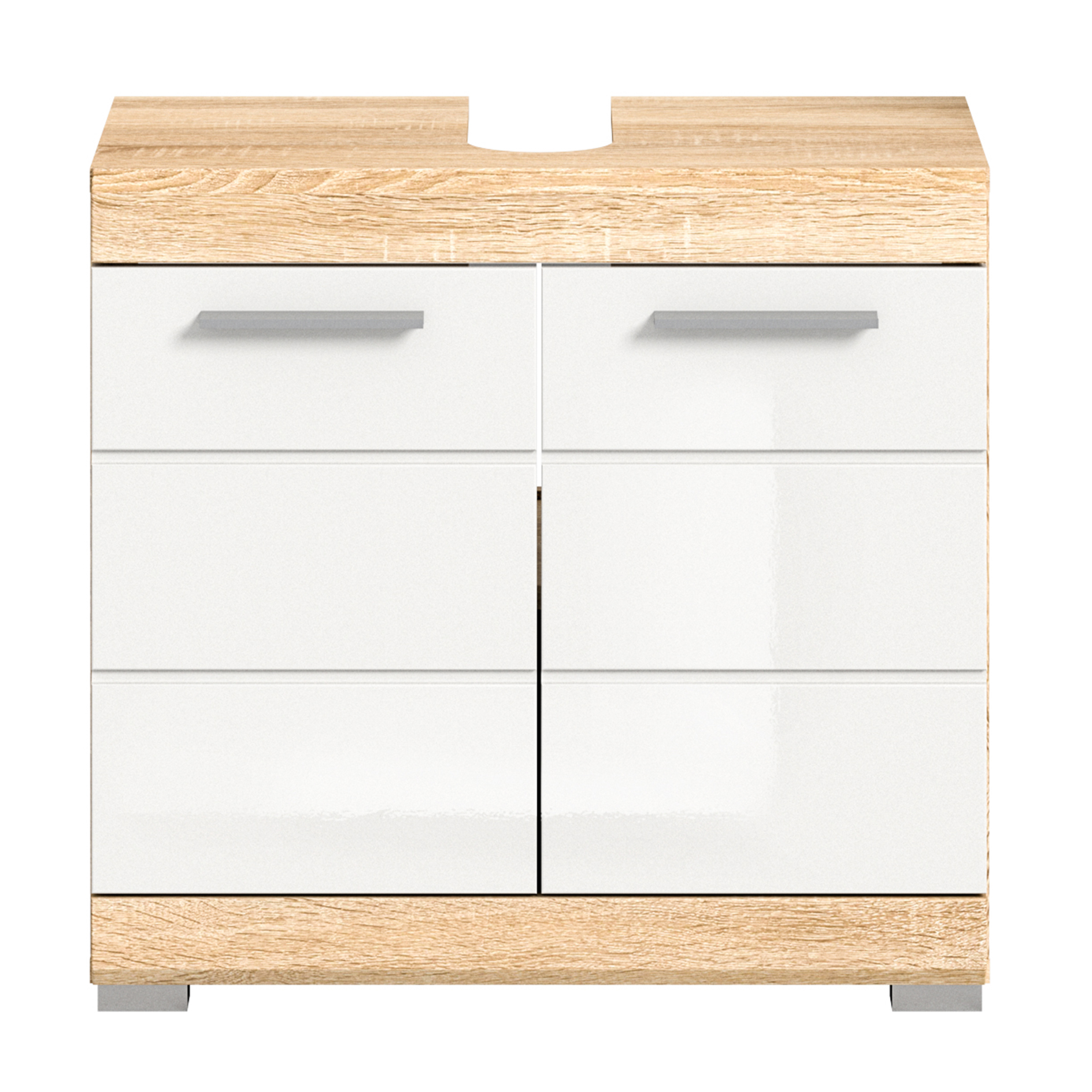 Waschbeckenunterschrank LAMBADA - Sonoma Eiche-weiß Hochglanz - 60 cm