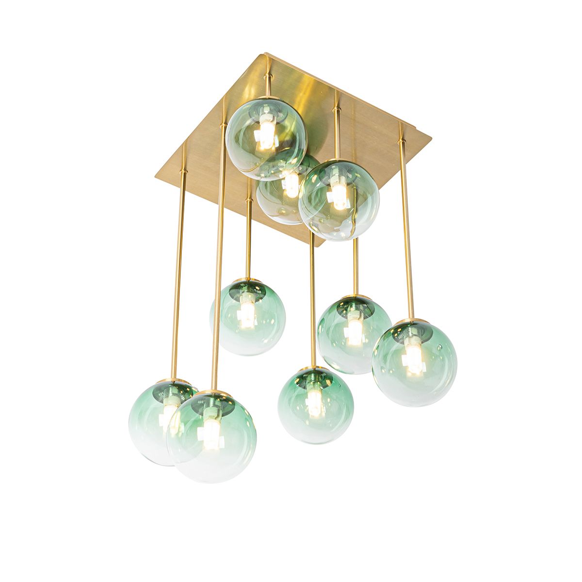 Art Deco plafondlamp goud met groen glas 9-lichts - Athens