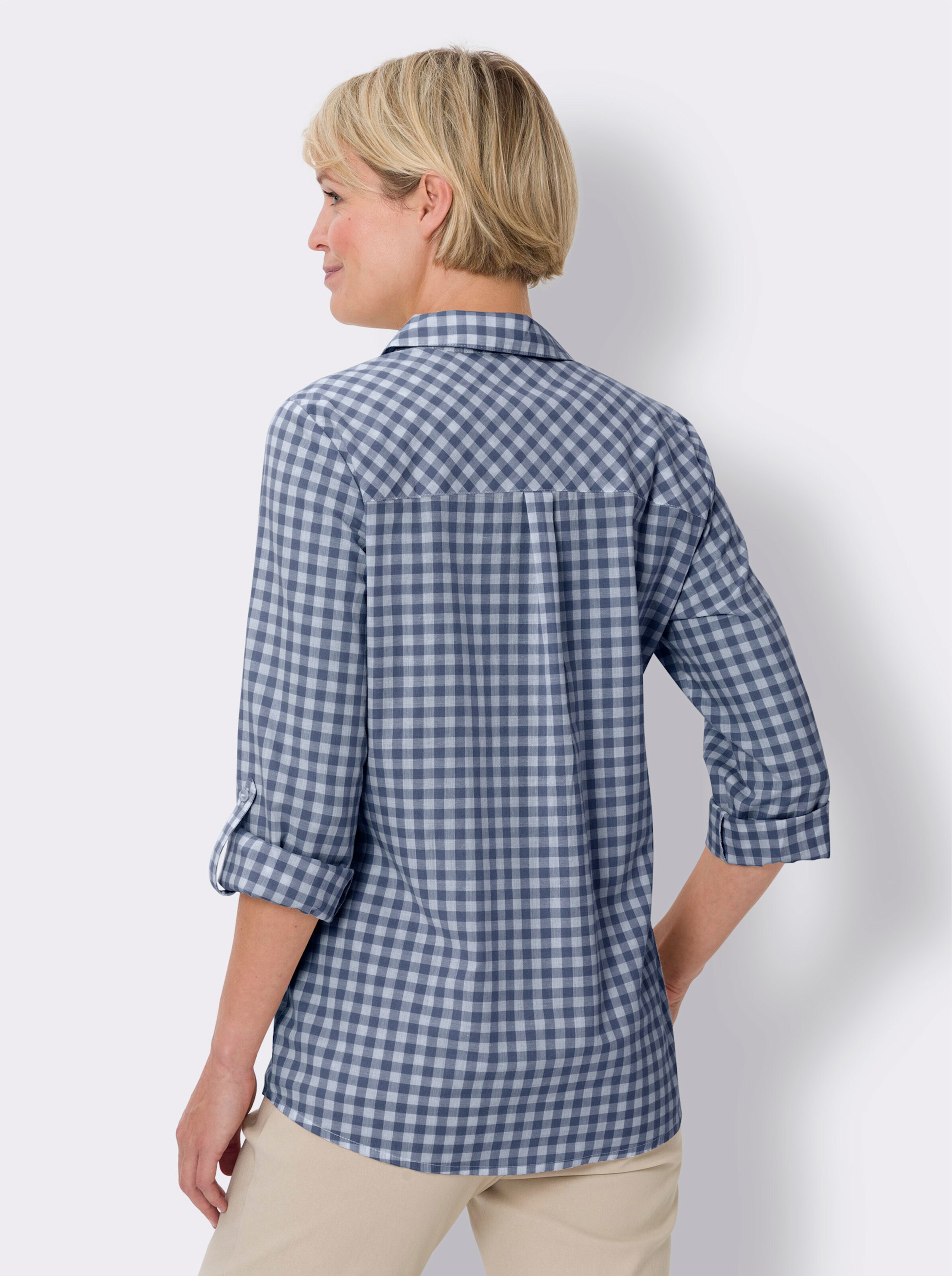 Longbluse mit garngefärbtem Karo-Muster