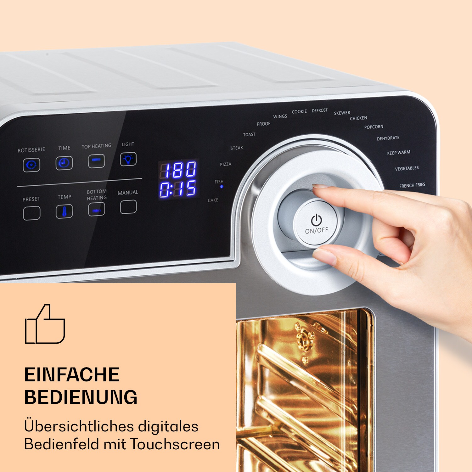 AeroVital Cube Chef Heißluftfritteuse1700 W 14 Liter 16 Programme Ober- und Unterhitze Silber