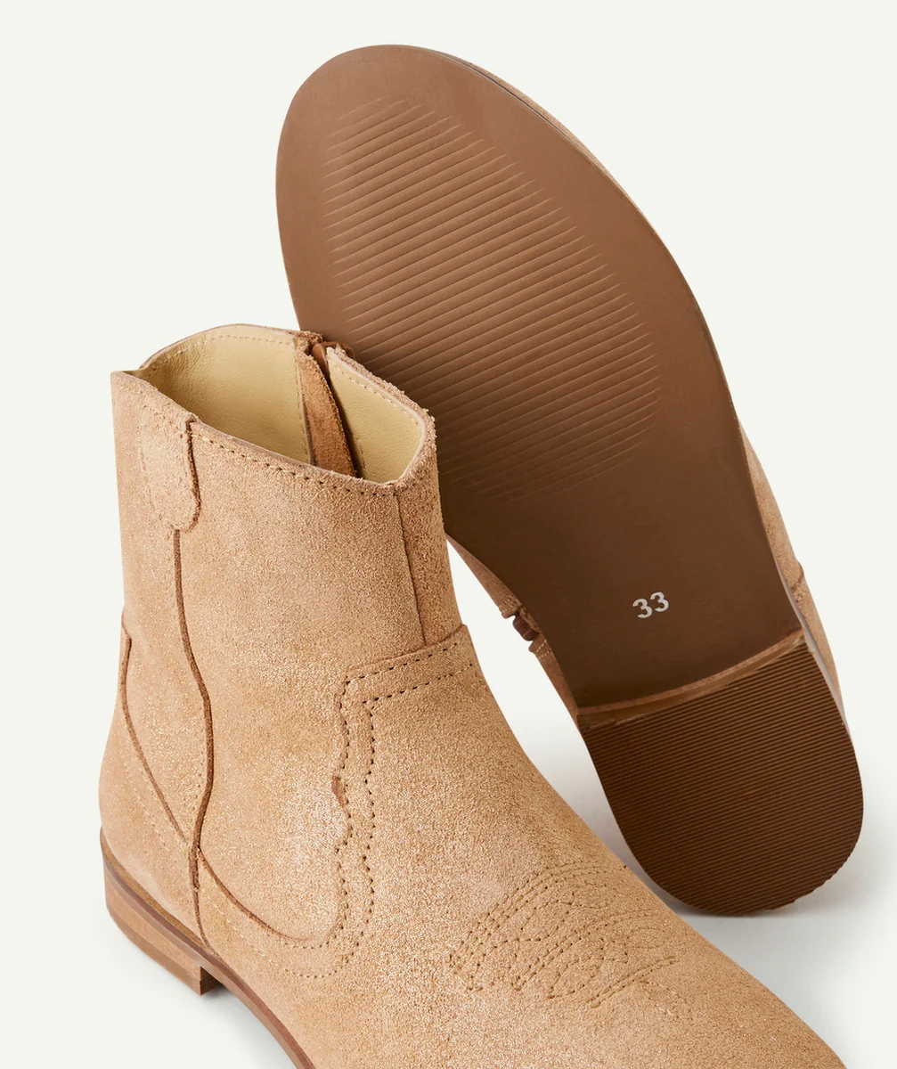 BOTTES STYLE SANTIAGS FILLE EN CUIR BEIGE ET PAILLETÉ