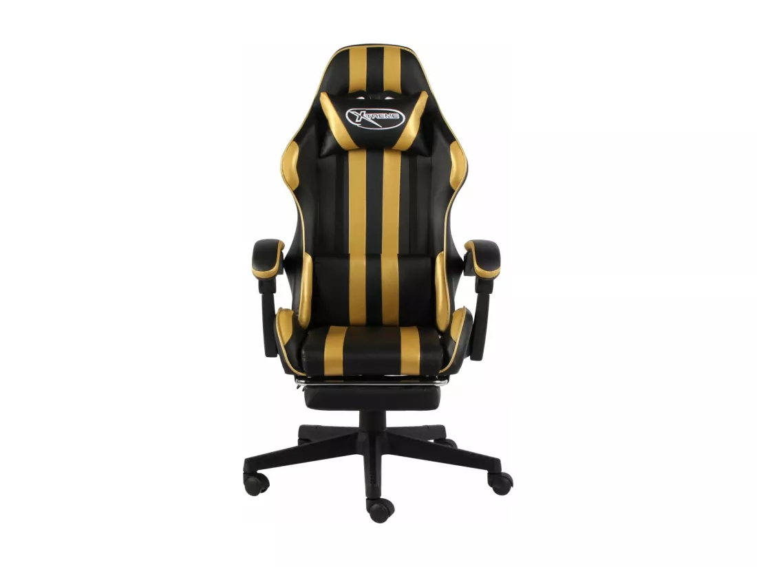 Fauteuil de jeux vidéo avec repose-pied Noir et doré Similicuir