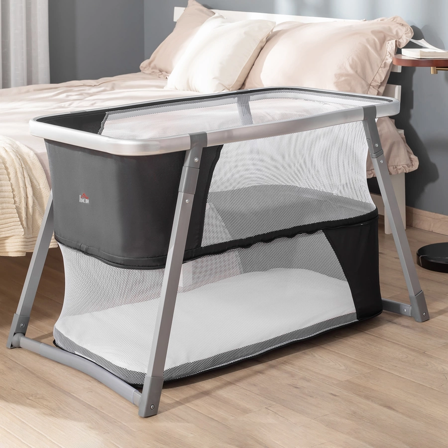 HOMCOM Kinderreisebett mit Schaukelmodus grau, schwarz