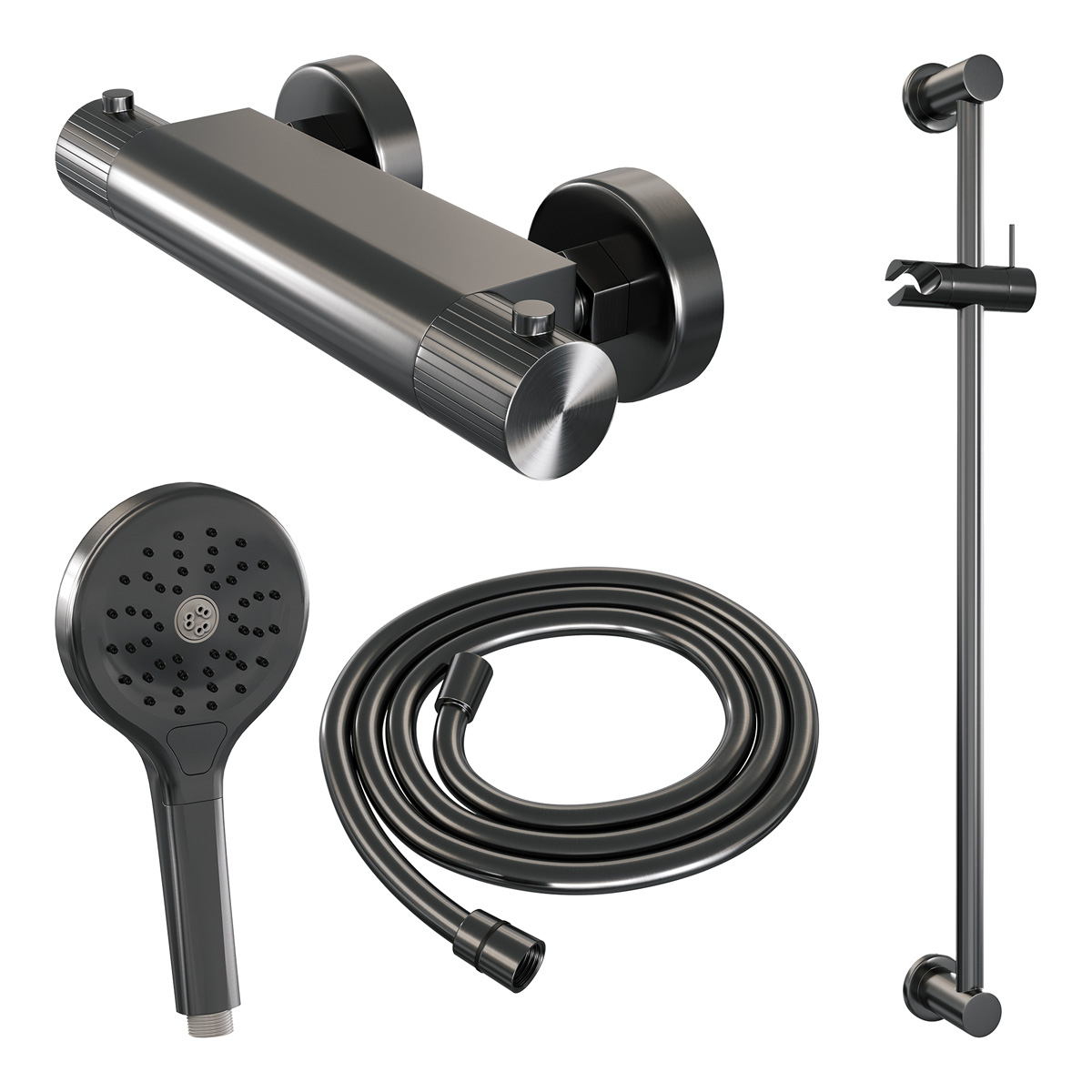 Brauer Stripe thermostatische douchekraan met glijstang en 3 standen handdouche gunmetal geborsteld PVD