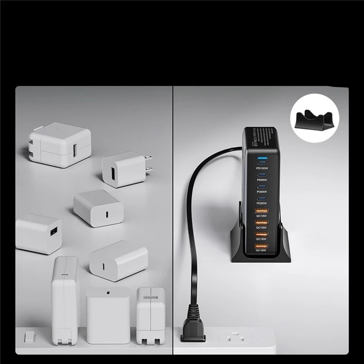 (320W) 4x USB C / 4x USB A Ladegerät Ladestation Power Delivery 3.0 / Quick Charge 4.0 mit Halterung   Netzladekabel - Schwarz