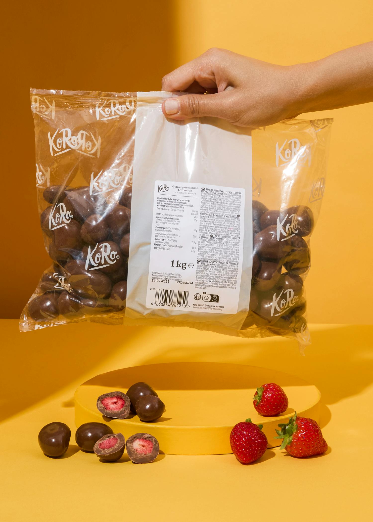 Gefriergetrocknete Erdbeeren in Milchschokolade 1 kg
