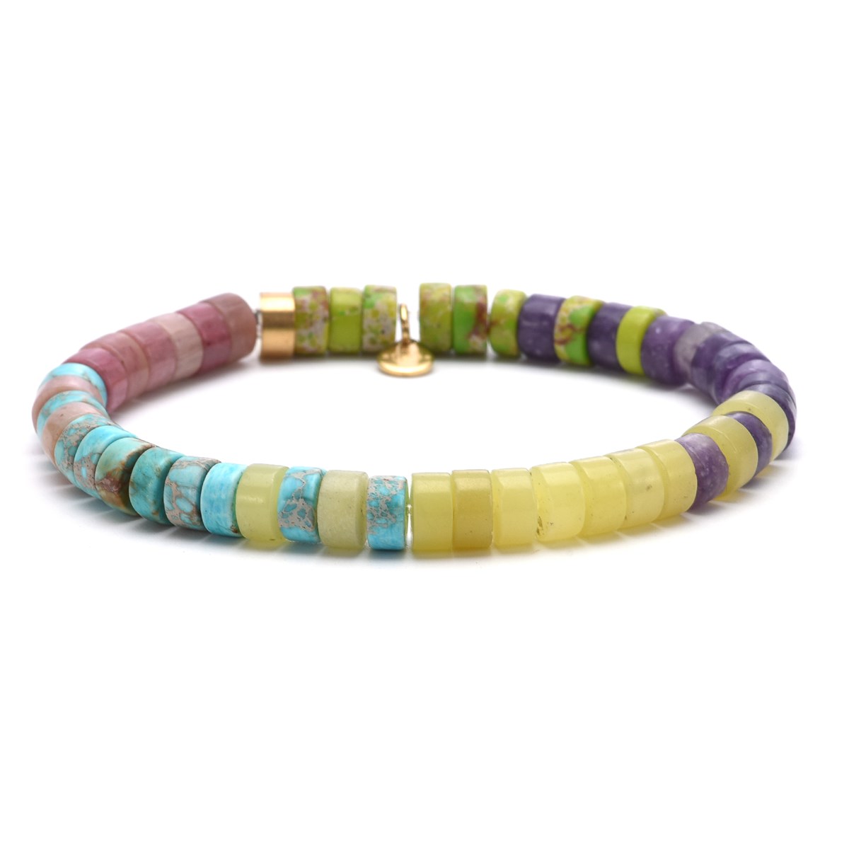 Bracelet Perles Heishi Turquoise Améthyste Jaspe Rouge Impérial Améthyste Jaspe Jaune-Small-16cm