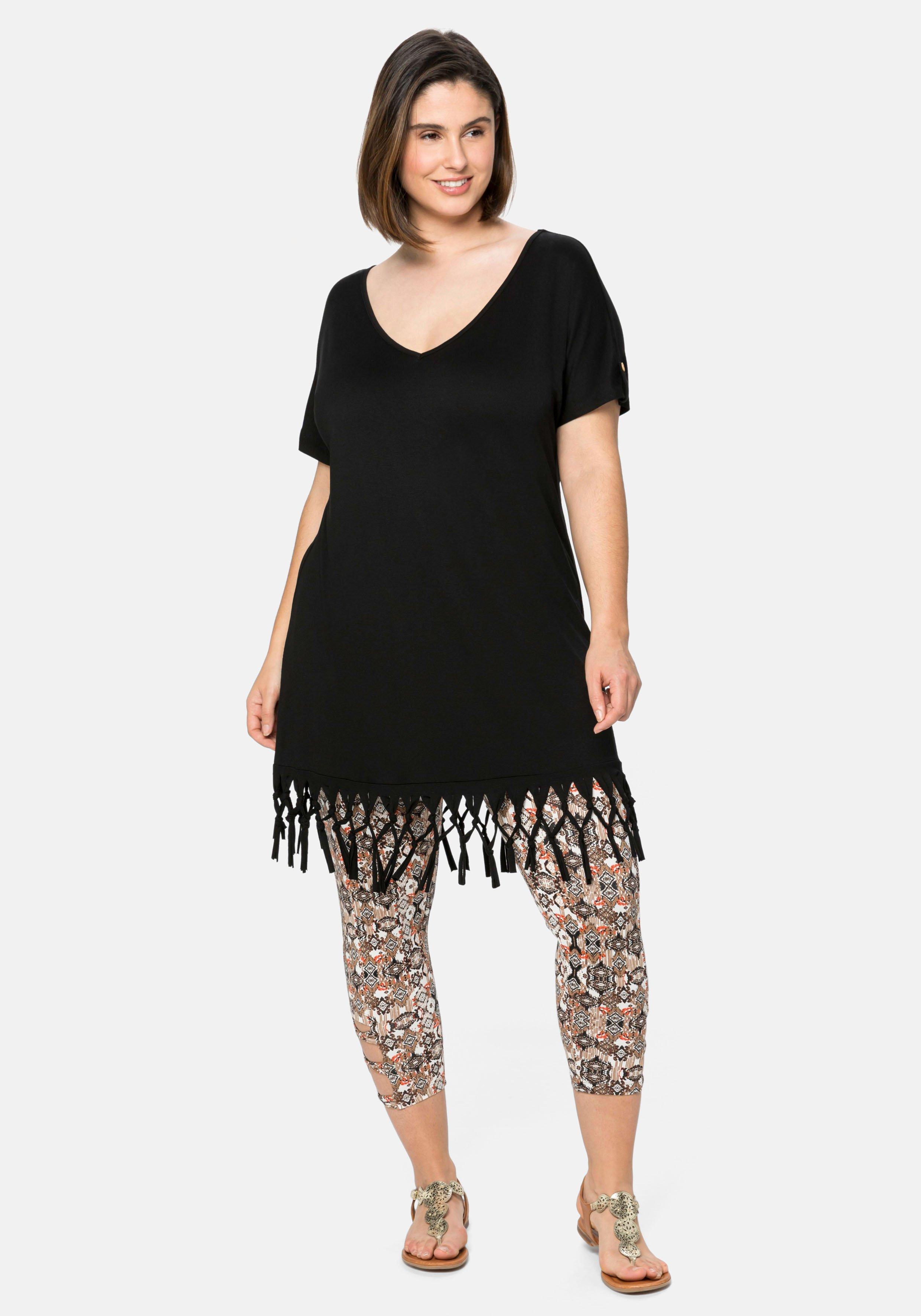 Strandshirt in Longform, mit Fransen am Saum