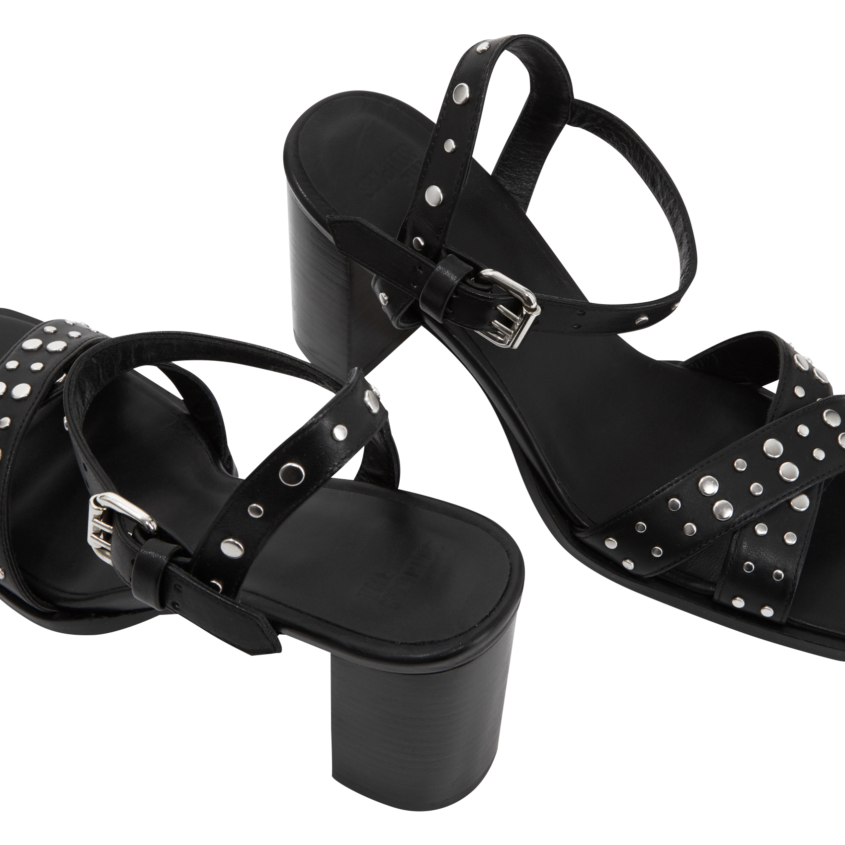 Sandales à talons à studs en cuir| Noir