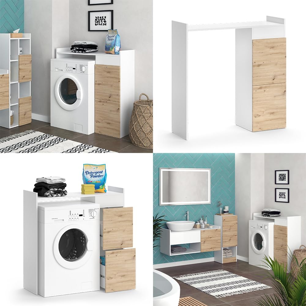 Vicco Waschmaschinenschrank Weiß Alf 99x98x34 cm - Badezimmerschrank für die Waschmaschine, Mehr Stauraum ohne Bodenfläche zu nutzen