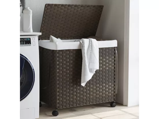 Panier à linge avec roulettes marron foncé 60x35x60,5