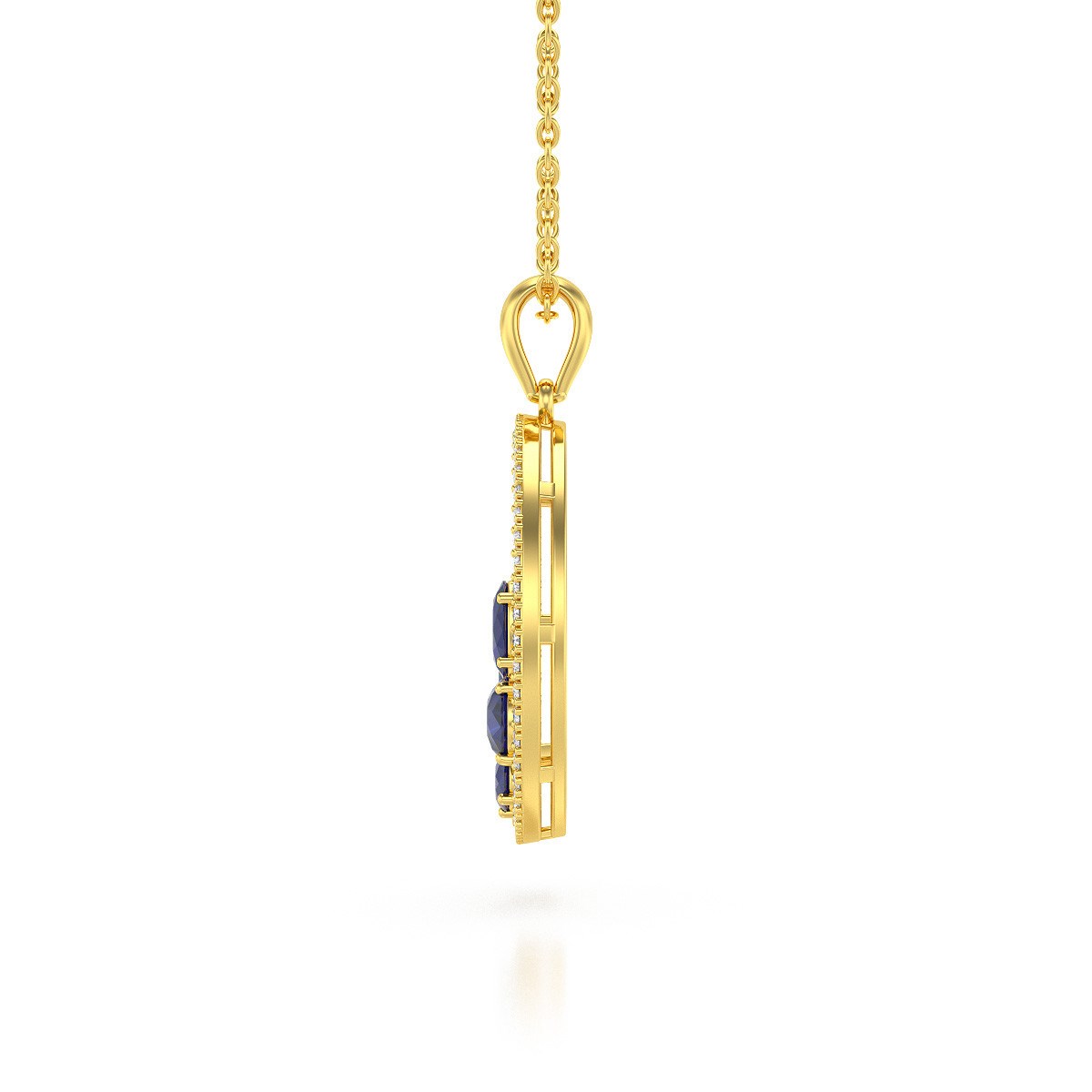 Collier Pendentif en Or Jaune 585 et Saphir et Diamants d'Aden | Chaine Or Incluse