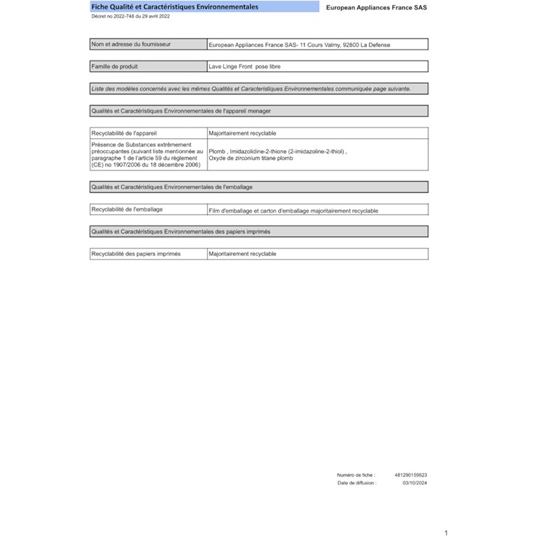 Lave-linge hublot Indesit BWE81496XWVFR