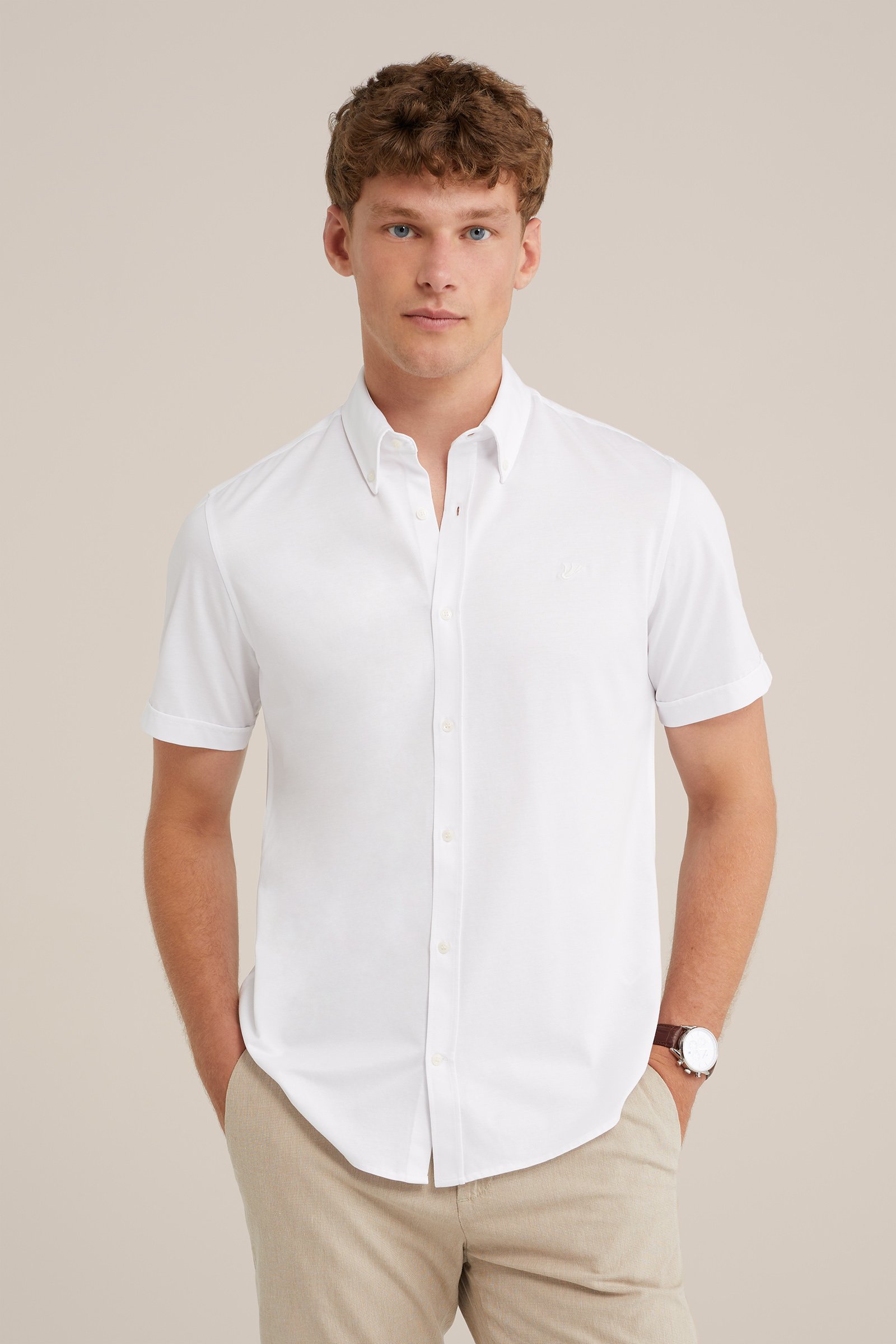 slim fit overhemd met stretch WE Fashion Wit