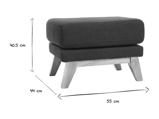 Pouf repose-pieds déhoussable scandinave en tissu effet velours jaune moutarde et bois clair OSLO