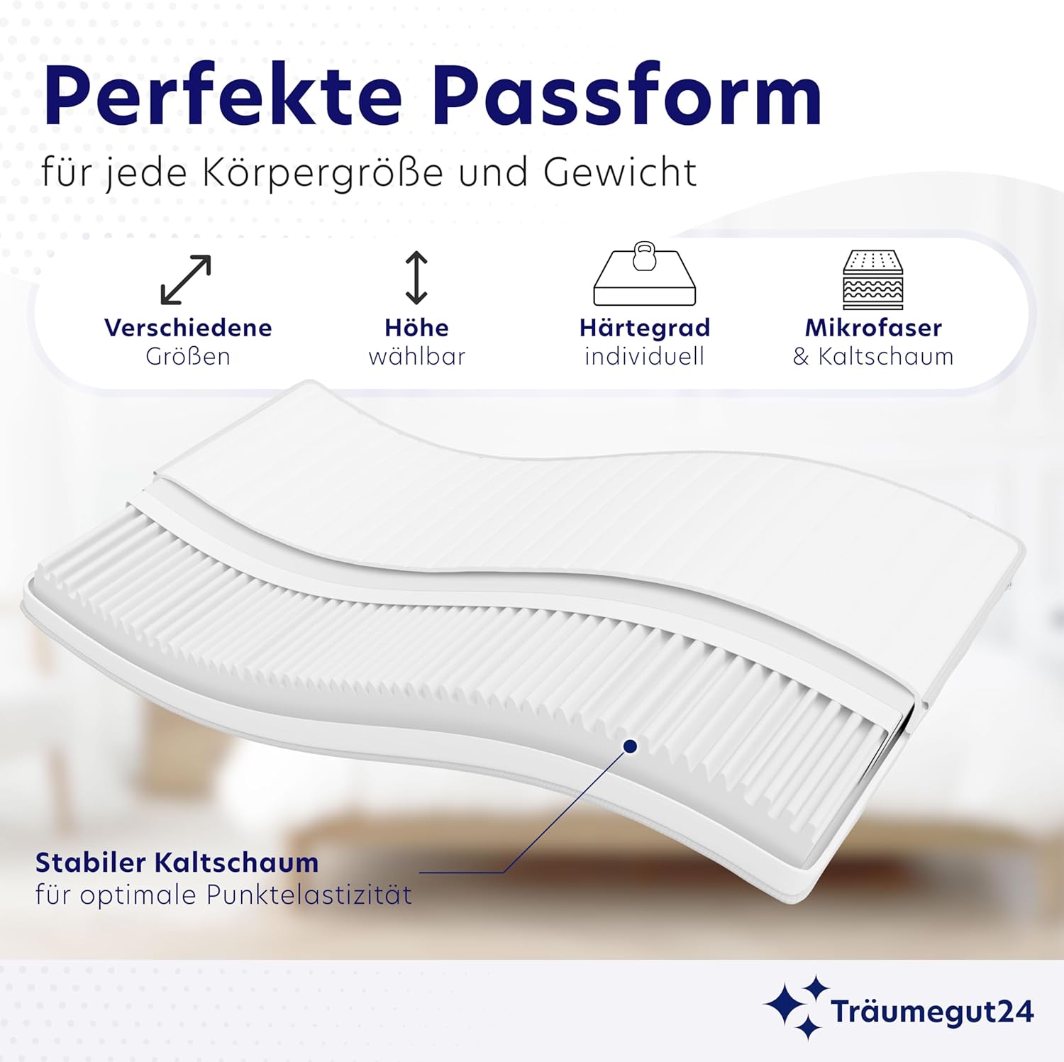 Träumegut24 AquaFlex 7-Zonen Matratze 160x200 cm | H2&H3 | Ergonomische Kaltschaummatratze | Hypoallergen & Antibakteriell | Bezug abnehmbar & waschbar | Oeko-TEX® | (16cm, 160 x 200 cm)